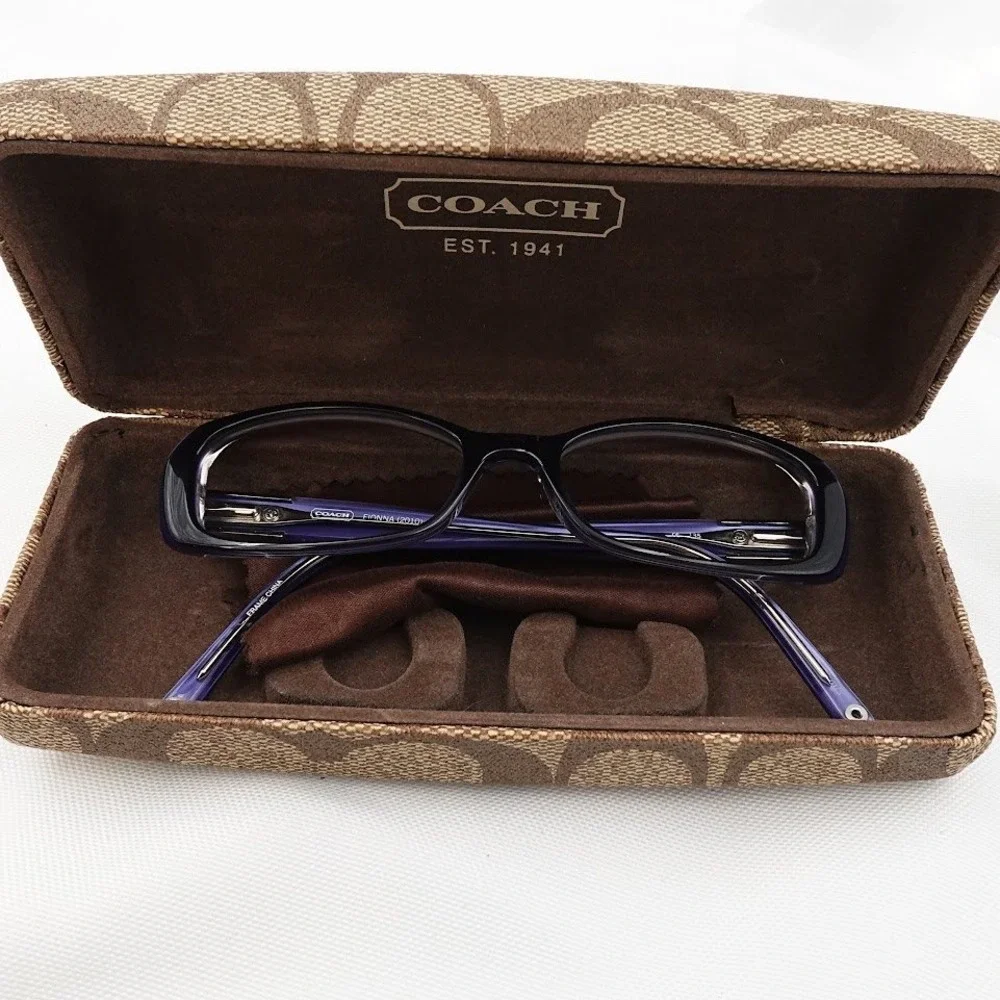 Coach Purple Rectangle Eyeglasses Frames Rhinestone Hard Case Cloth Fiona CE 135